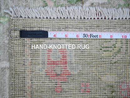 Oushak hand-knotted wool runner in Green, 2'9" x 11'10", SKU O088835