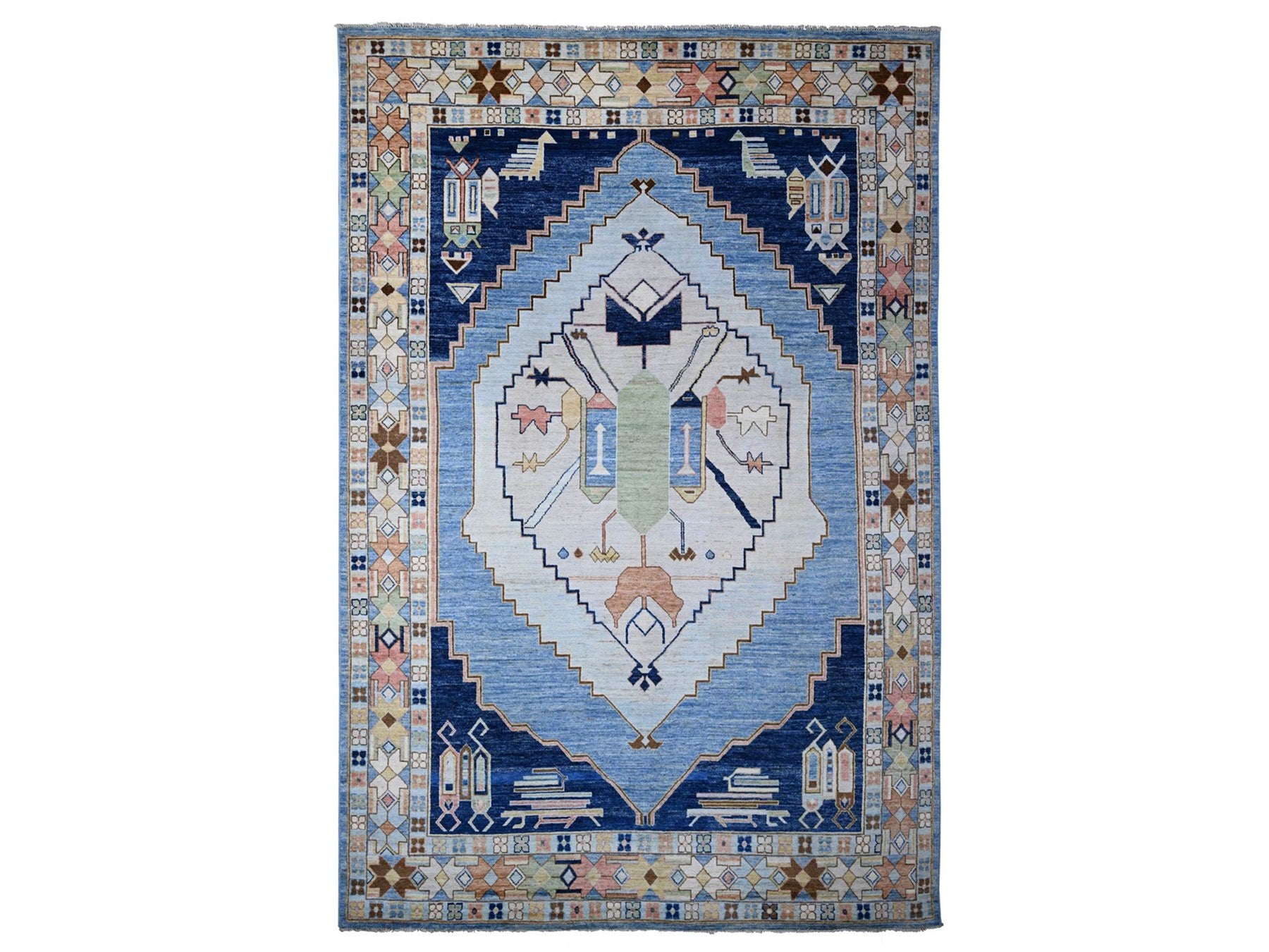 Oushak / Peshawar hand-knotted wool rug in Blue, 9'5" x 14'7", SKU O088843