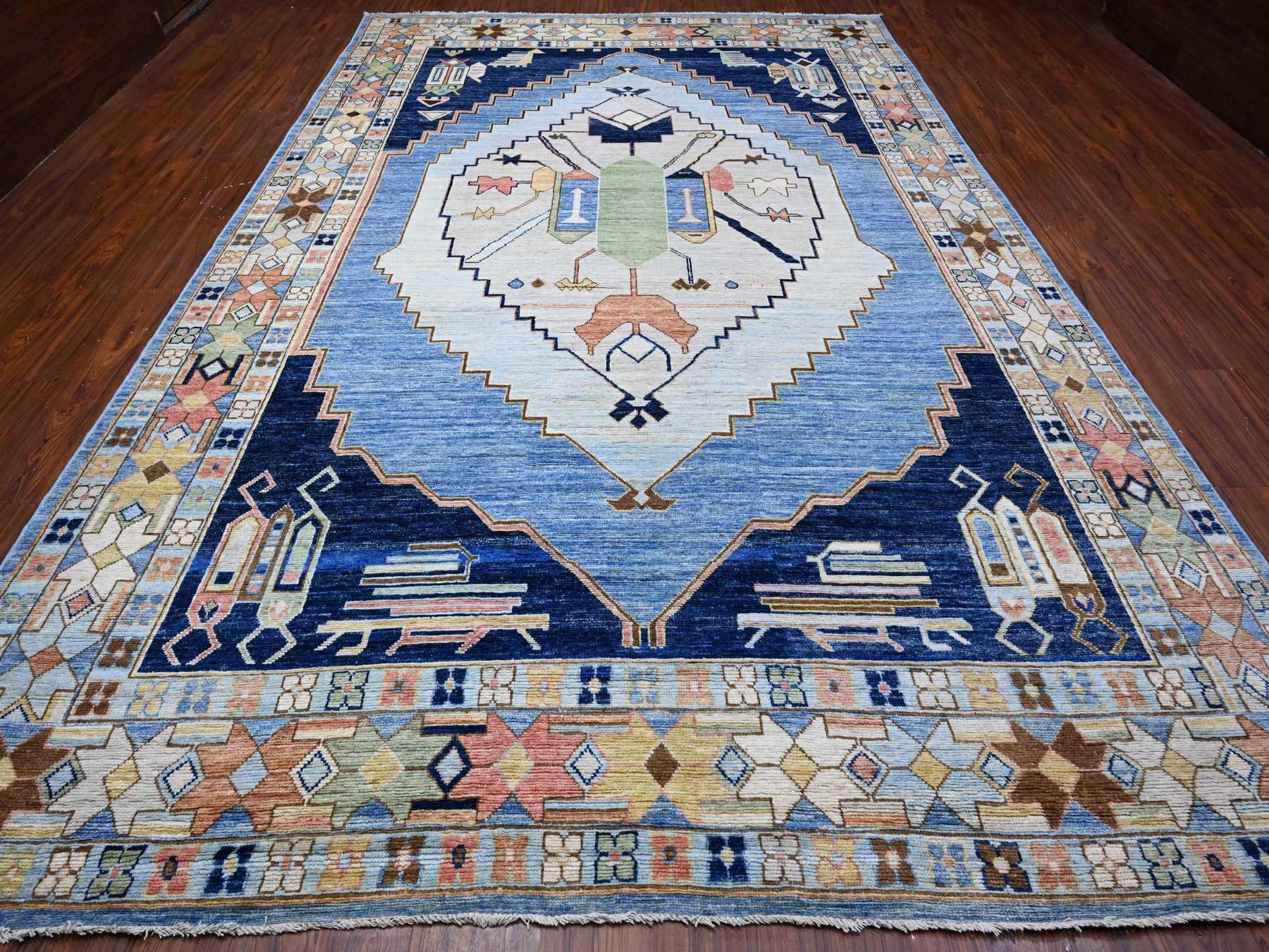 Oushak / Peshawar hand-knotted wool rug in Blue, 9'5" x 14'7", SKU O088843