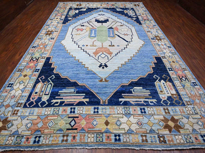 Oushak / Peshawar hand-knotted wool rug in Blue, 9'5" x 14'7", SKU O088843