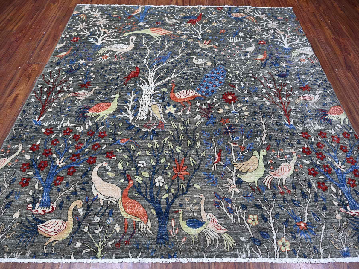 Peshawar hand-knotted wool rug in Gray, 7'9" x 8'0", SKU O088867