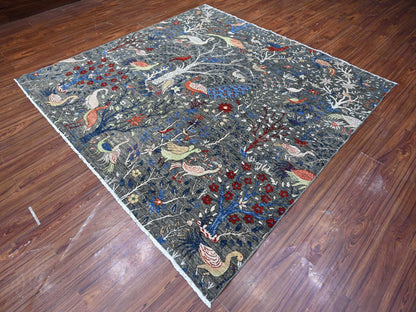 Grey 7'9" x 8'0" Oushak And Peshawar Hand knotted Wool Rug - Sku: O088867