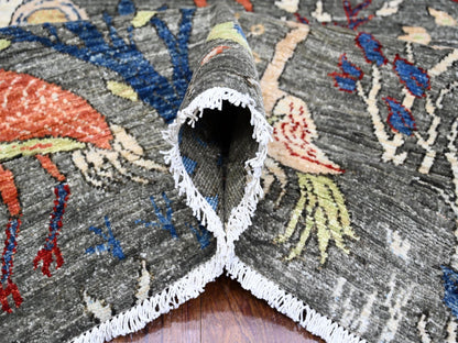 Grey 7'9" x 8'0" Oushak And Peshawar Hand knotted Wool Rug - Sku: O088867