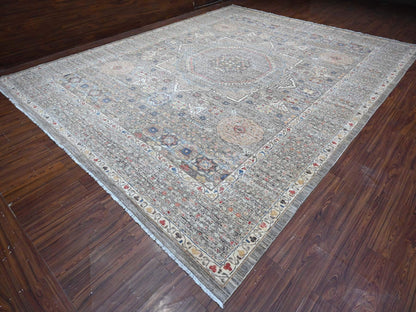 Grey 12'3" x 15'5" Traditional Hand knotted Wool Rug - Sku: O088870