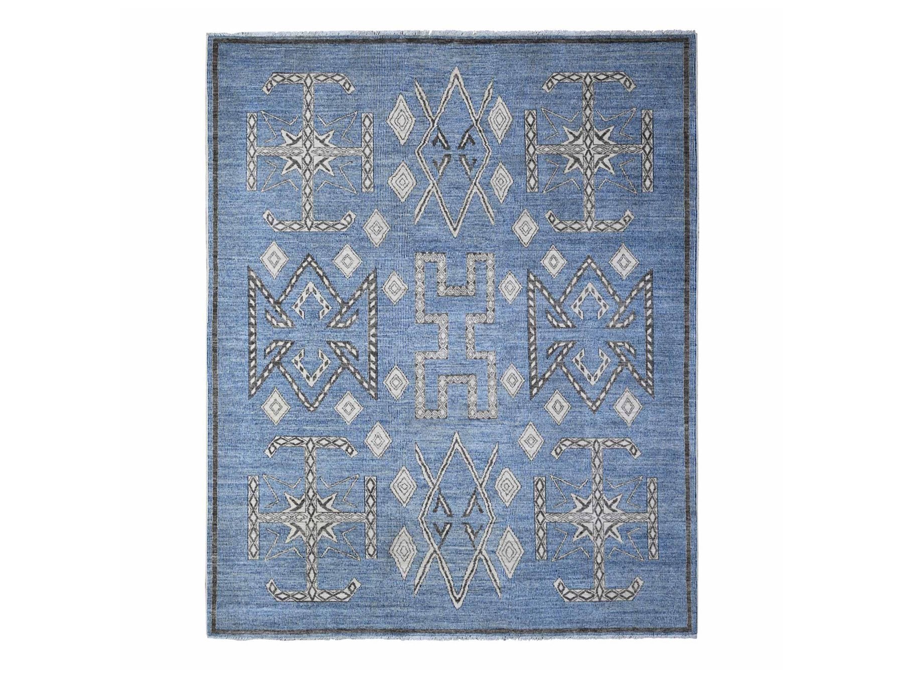 Peshawar hand-knotted wool rug in Blue, 8'0" x 9'8", SKU O088871