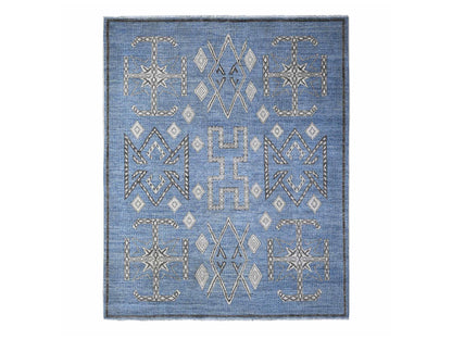 Peshawar hand-knotted wool rug in Blue, 8'0" x 9'8", SKU O088871