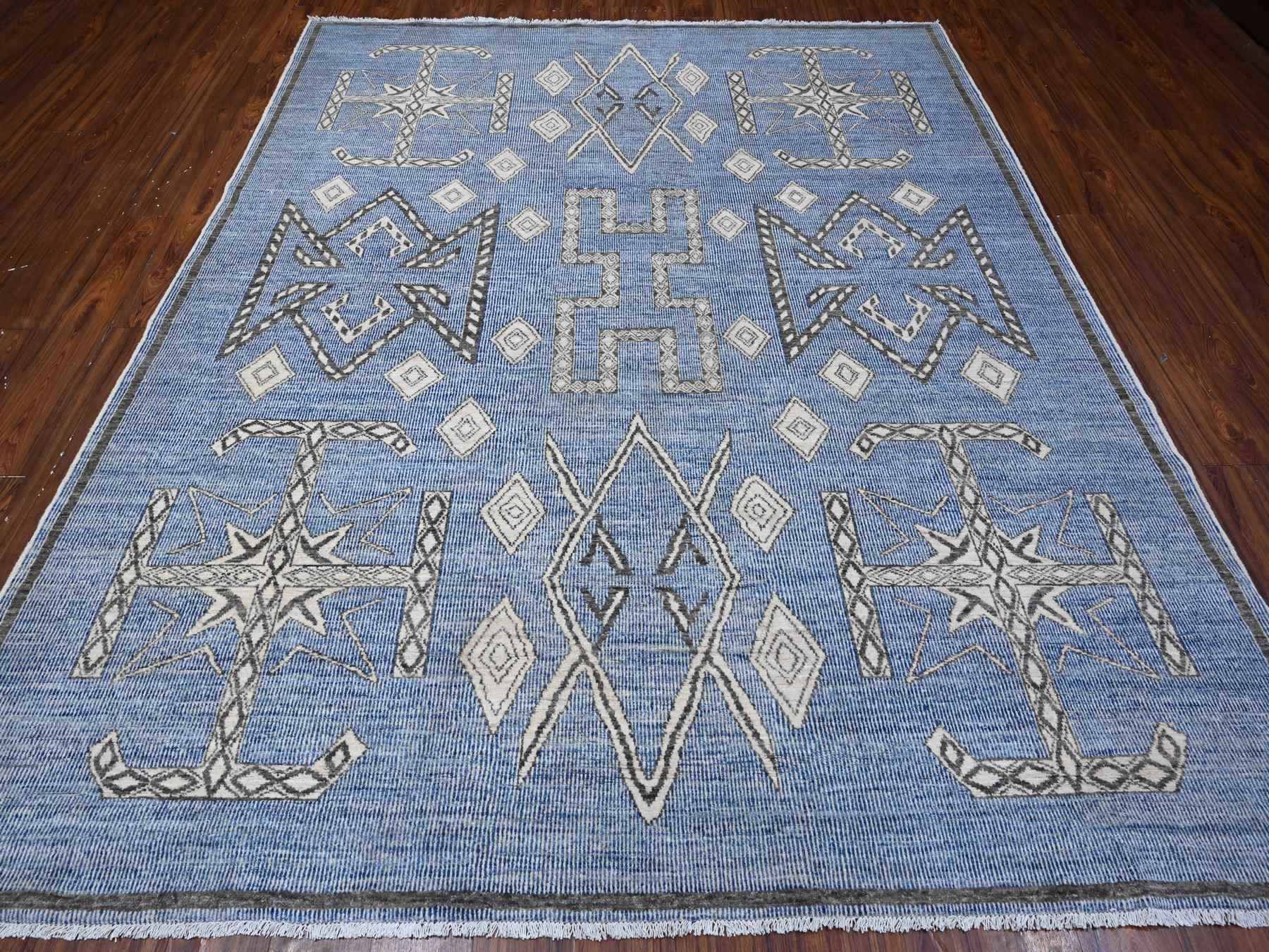 Peshawar hand-knotted wool rug in Blue, 8'0" x 9'8", SKU O088871