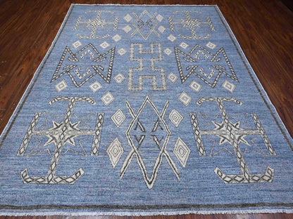 Peshawar hand-knotted wool rug in Blue, 8'0" x 9'8", SKU O088871