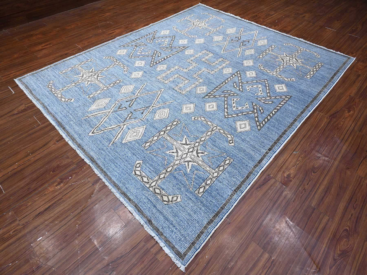 Peshawar hand-knotted wool rug in Blue, 8'0" x 9'8", SKU O088871