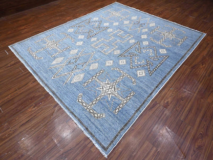Peshawar hand-knotted wool rug in Blue, 8'0" x 9'8", SKU O088871