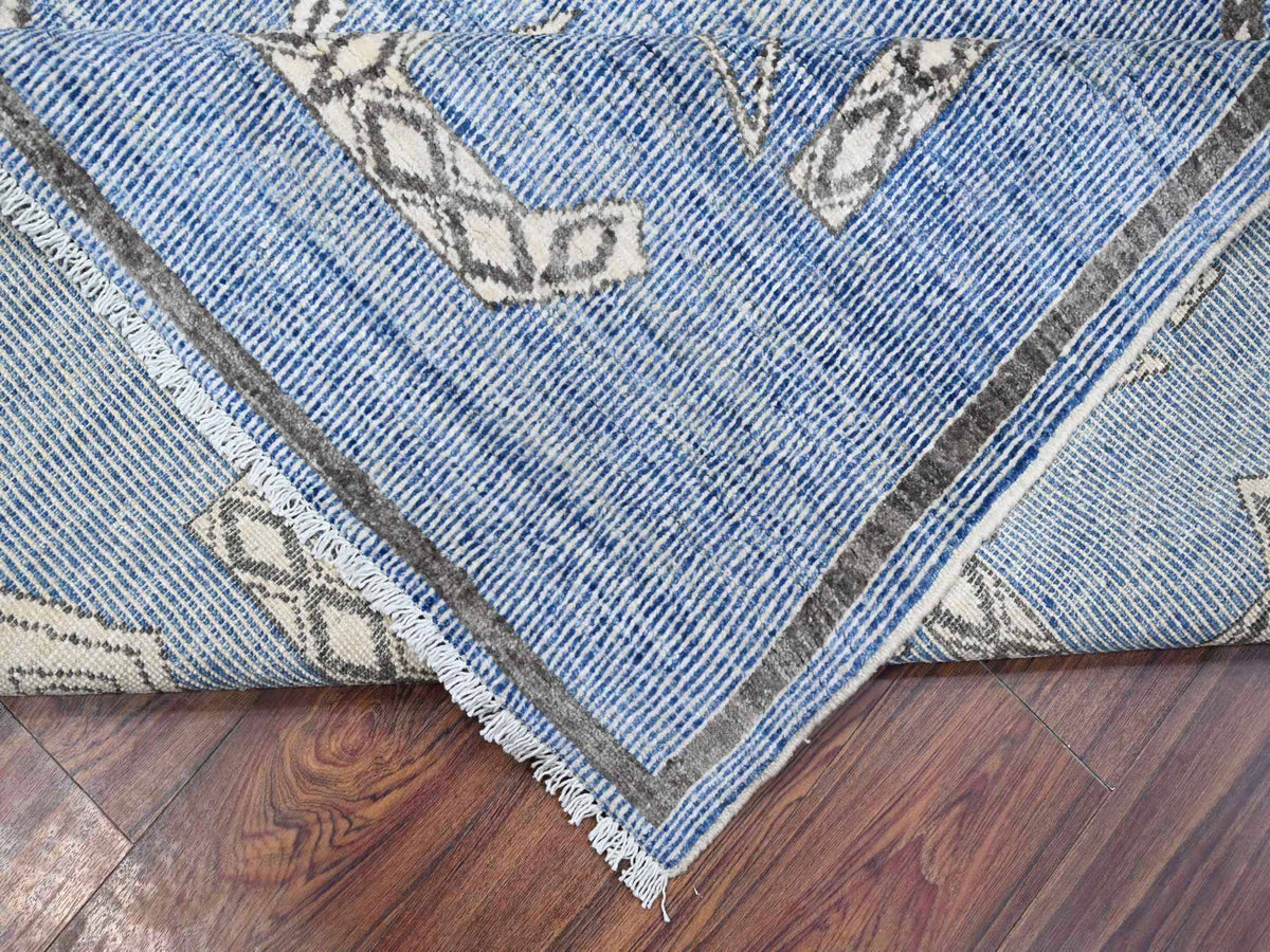Peshawar hand-knotted wool rug in Blue, 8'0" x 9'8", SKU O088871