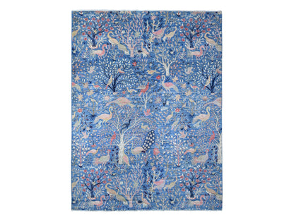 Blue 9'0" x 11'10" Oushak And Peshawar Hand knotted Wool Rug - Sku: O088878