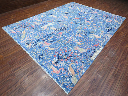 Blue 9'0" x 11'10" Oushak And Peshawar Hand knotted Wool Rug - Sku: O088878