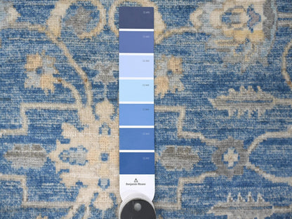 Blue 2'7" x 11'8" Oushak And Peshawar Hand knotted Wool Rug - Sku: O088884