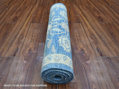 Blue 2'7" x 11'8" Oushak And Peshawar Hand knotted Wool Rug - Sku: O088884