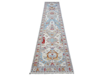Ivory 2'6" x 12'4" Tribal Hand knotted Wool Rug - Sku: O088889