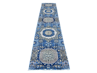 Blue 2'7" x 11'9" Mamluk Hand knotted Wool Rug - Sku: O088892
