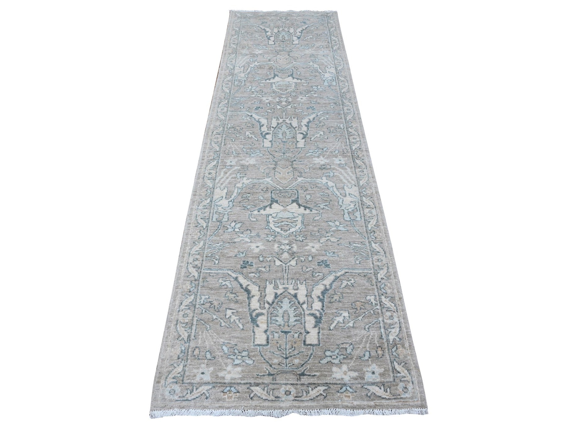 Gray 2'9" x 9'7" Oushak / Peshawar Hand knotted Wool Rug - Sku: O088895