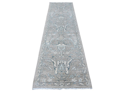 Grey 2'9" x 9'7" Oushak And Peshawar Hand knotted Wool Rug - Sku: O088895
