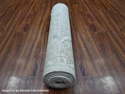 Grey 2'9" x 9'7" Oushak And Peshawar Hand knotted Wool Rug - Sku: O088895