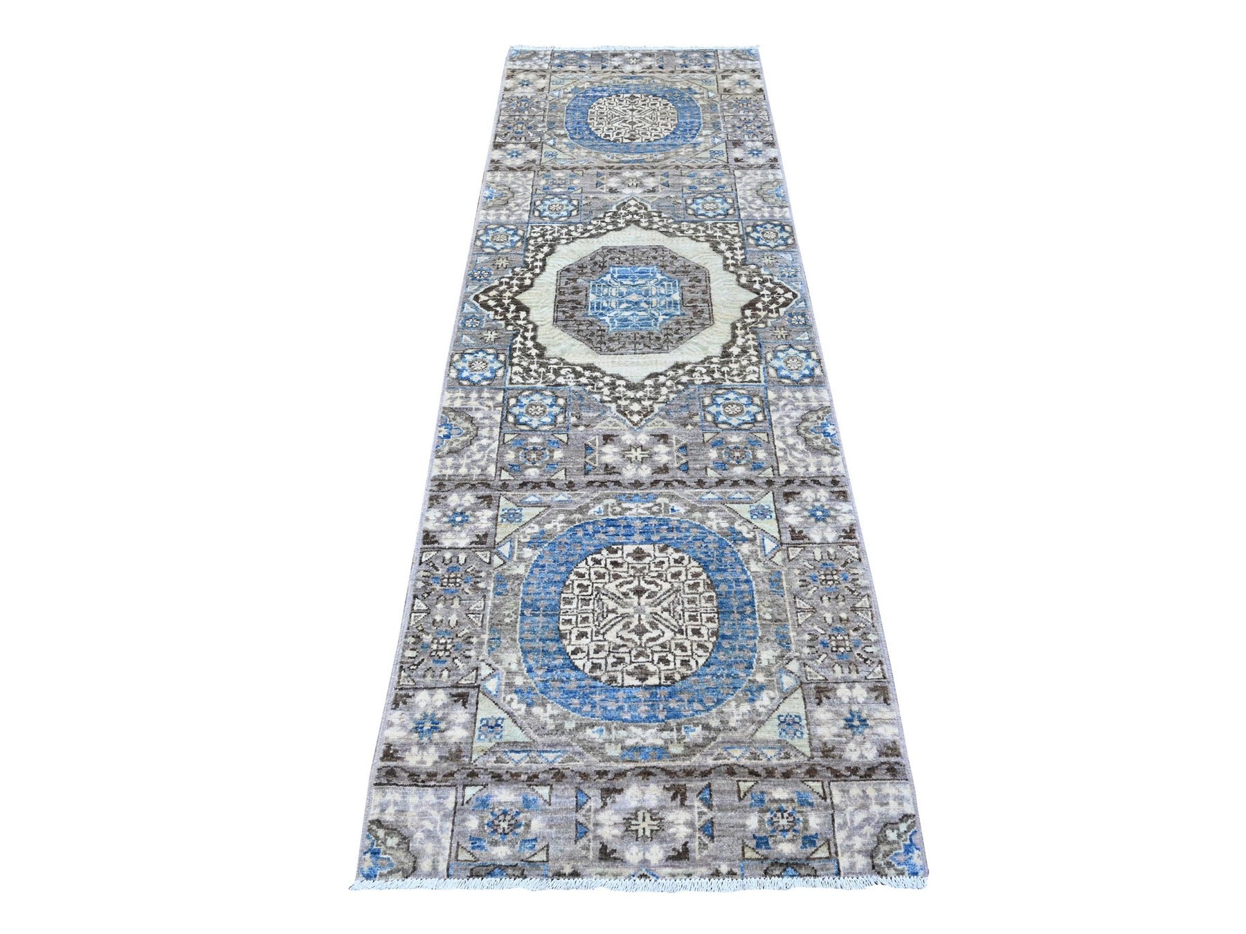 Mamluk Traditional hand-knotted wool runner in Gray, 2'8" x 8'1", SKU O088897