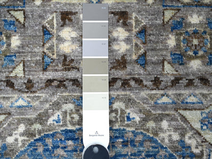 Grey 2'8" x 8'1" Traditional Hand knotted Wool Rug - Sku: O088897