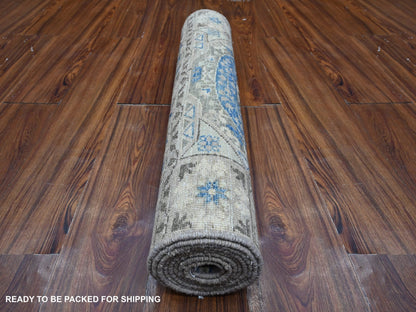 Grey 2'8" x 8'1" Traditional Hand knotted Wool Rug - Sku: O088897