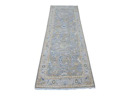 Grey 2'8" x 7'10" Oushak And Peshawar Hand knotted Wool Rug - Sku: O088898