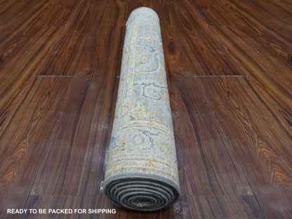 Grey 2'8" x 7'10" Oushak And Peshawar Hand knotted Wool Rug - Sku: O088898