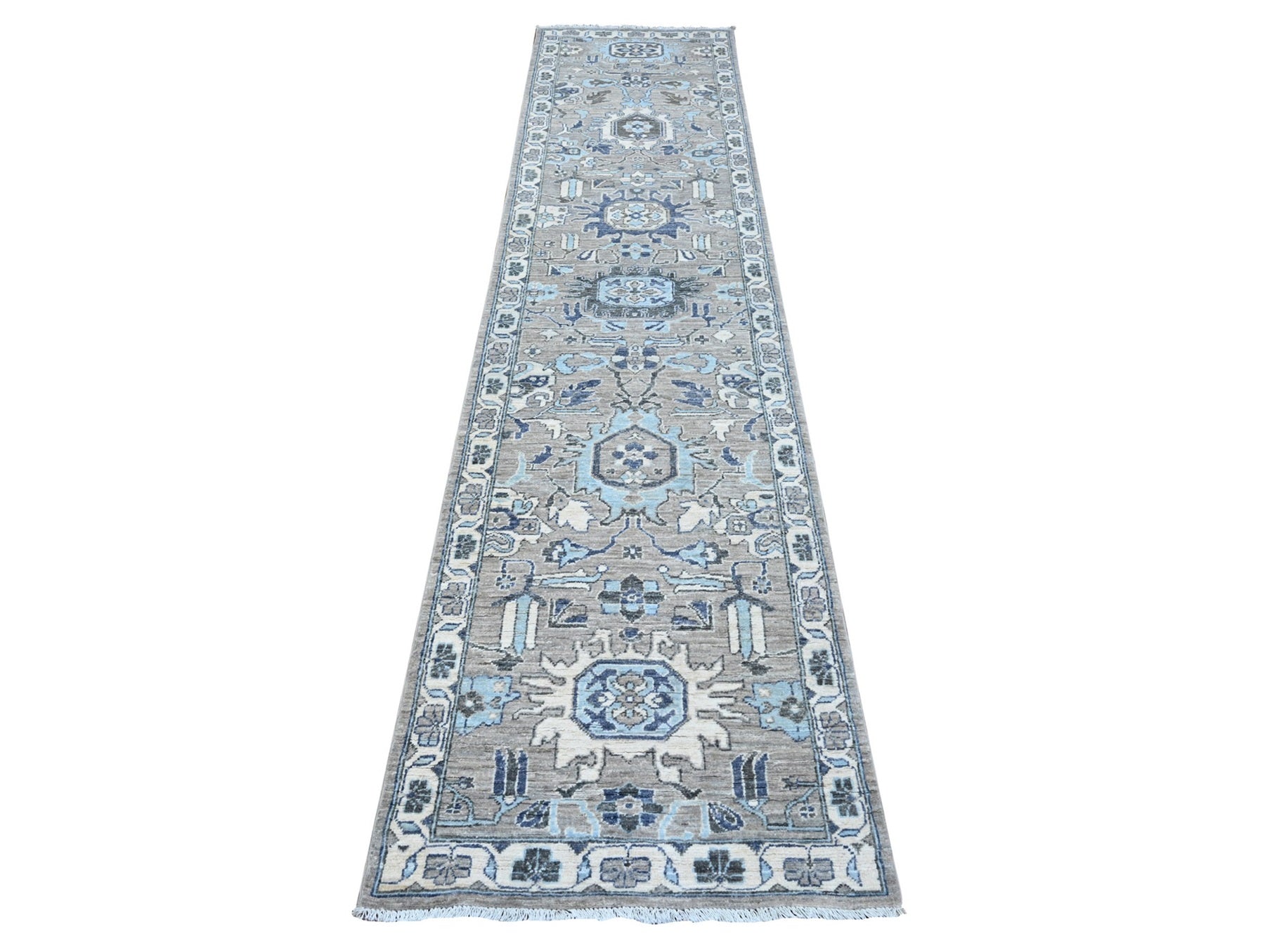 Gray 2'5" x 10'8" Traditional Hand knotted Wool Rug - Sku: O088899