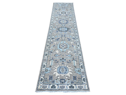 Grey 2'5" x 10'8" Traditional Hand knotted Wool Rug - Sku: O088899