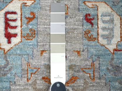 Grey 2'5" x 7'8" Tribal & Geometric Hand knotted Wool Rug - Sku: O088901
