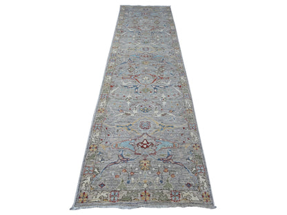 Grey 3'0" x 11'7" Traditional Hand knotted Wool Rug - Sku: O088906