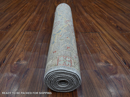 Grey 3'0" x 11'7" Traditional Hand knotted Wool Rug - Sku: O088906
