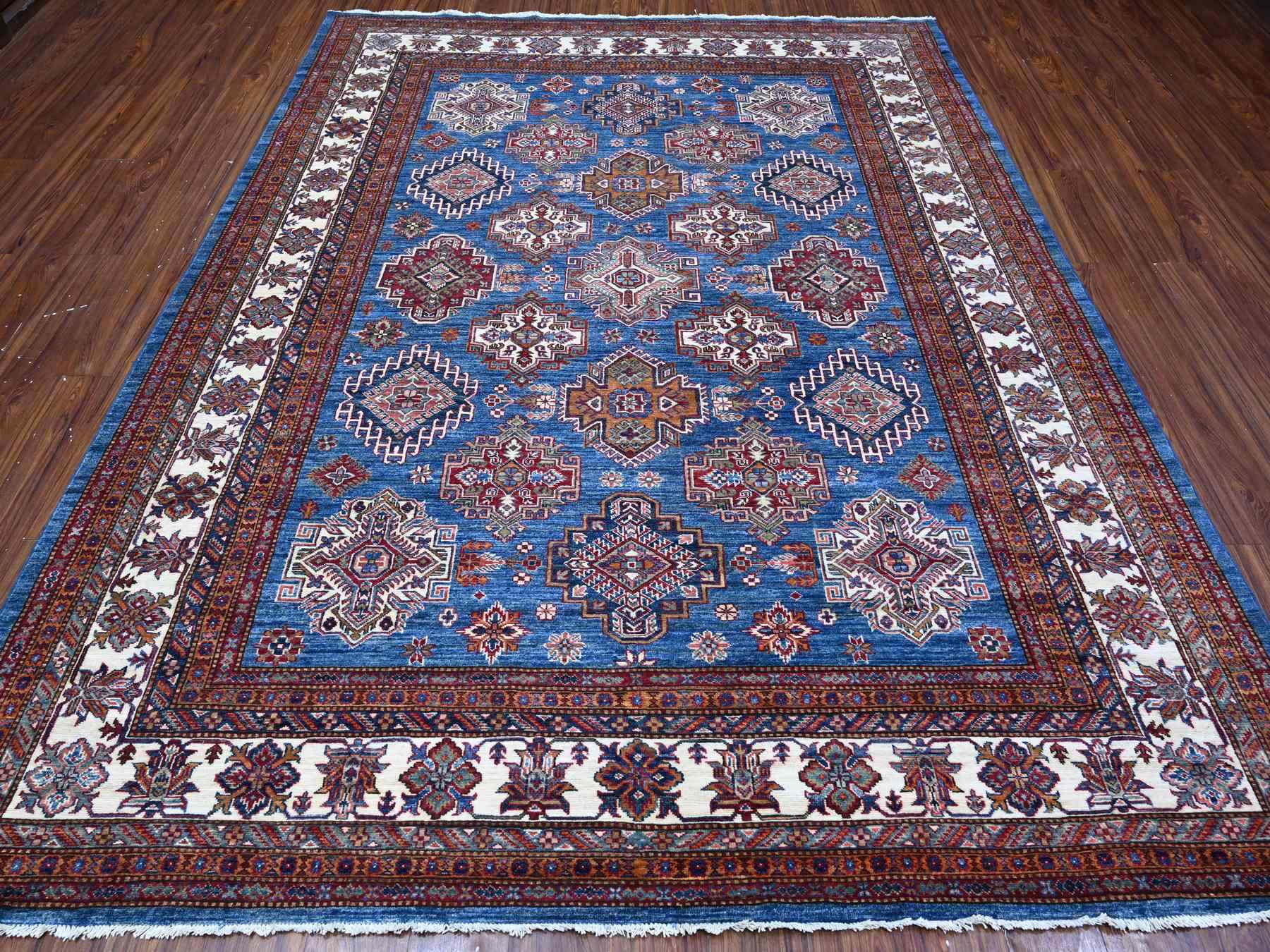 Kazak Tribal hand-knotted wool rug in Blue, 8'0" x 9'11", SKU O088914