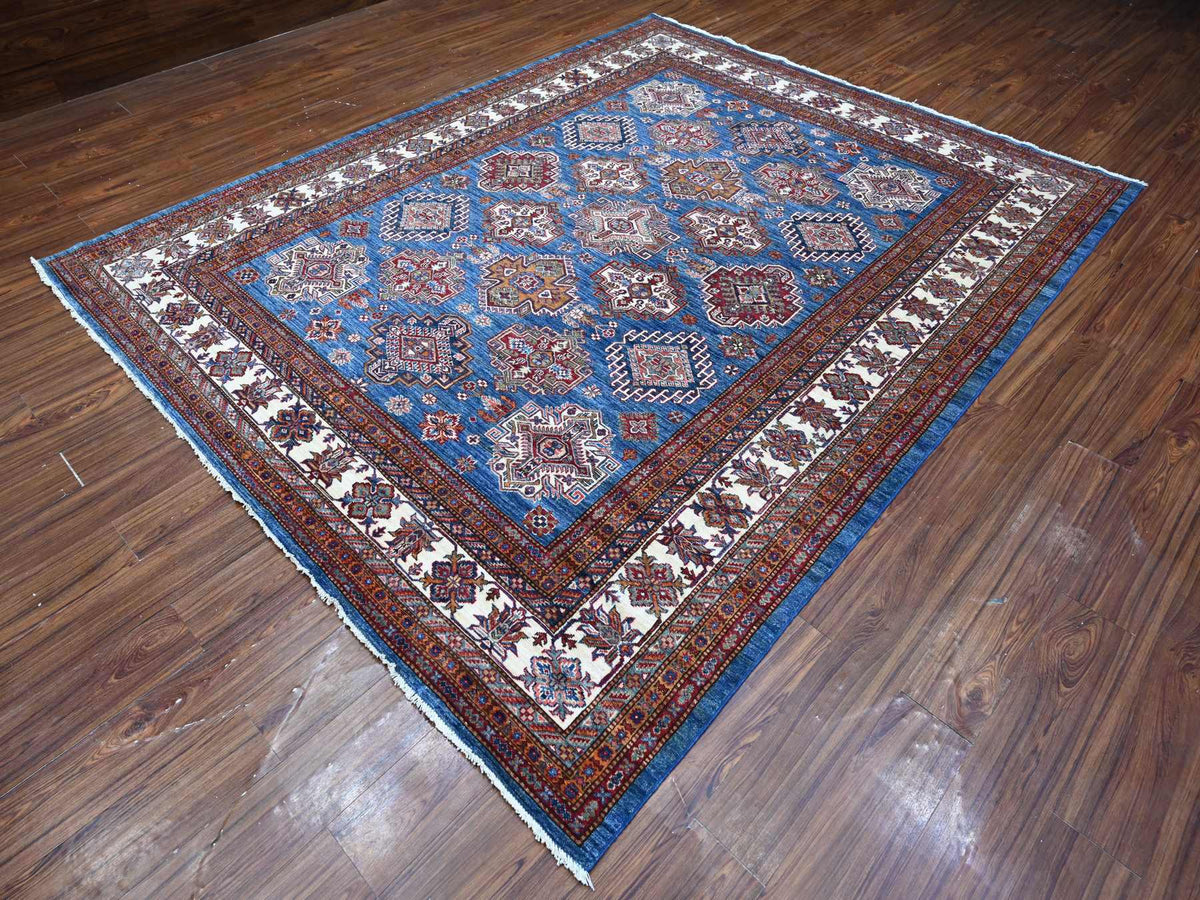 Kazak Tribal hand-knotted wool rug in Blue, 8'0" x 9'11", SKU O088914