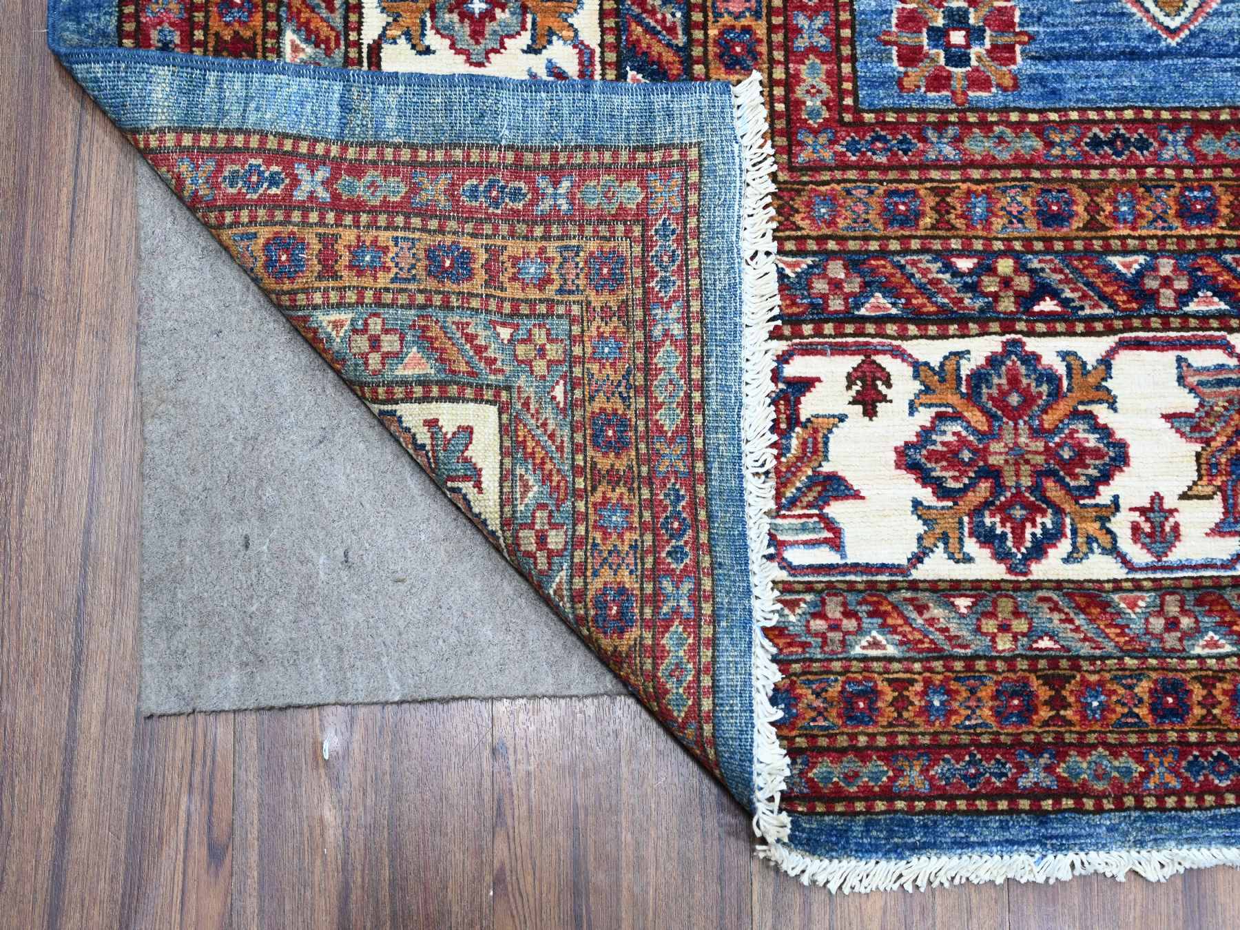 Kazak Tribal hand-knotted wool rug in Blue, 8'0" x 9'11", SKU O088914