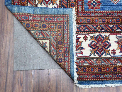 Kazak Tribal hand-knotted wool rug in Blue, 8'0" x 9'11", SKU O088914