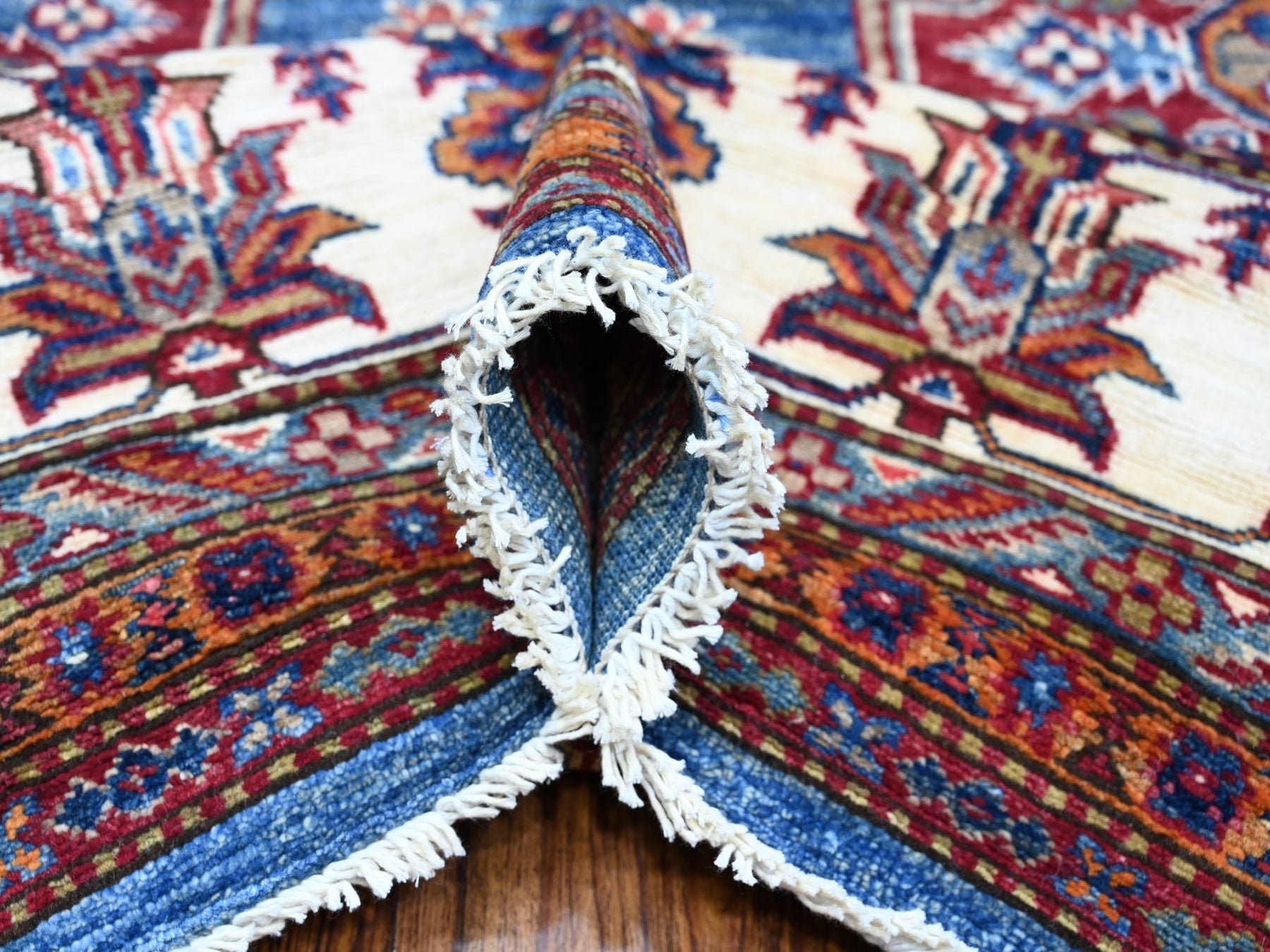 Kazak Tribal hand-knotted wool rug in Blue, 8'0" x 9'11", SKU O088914