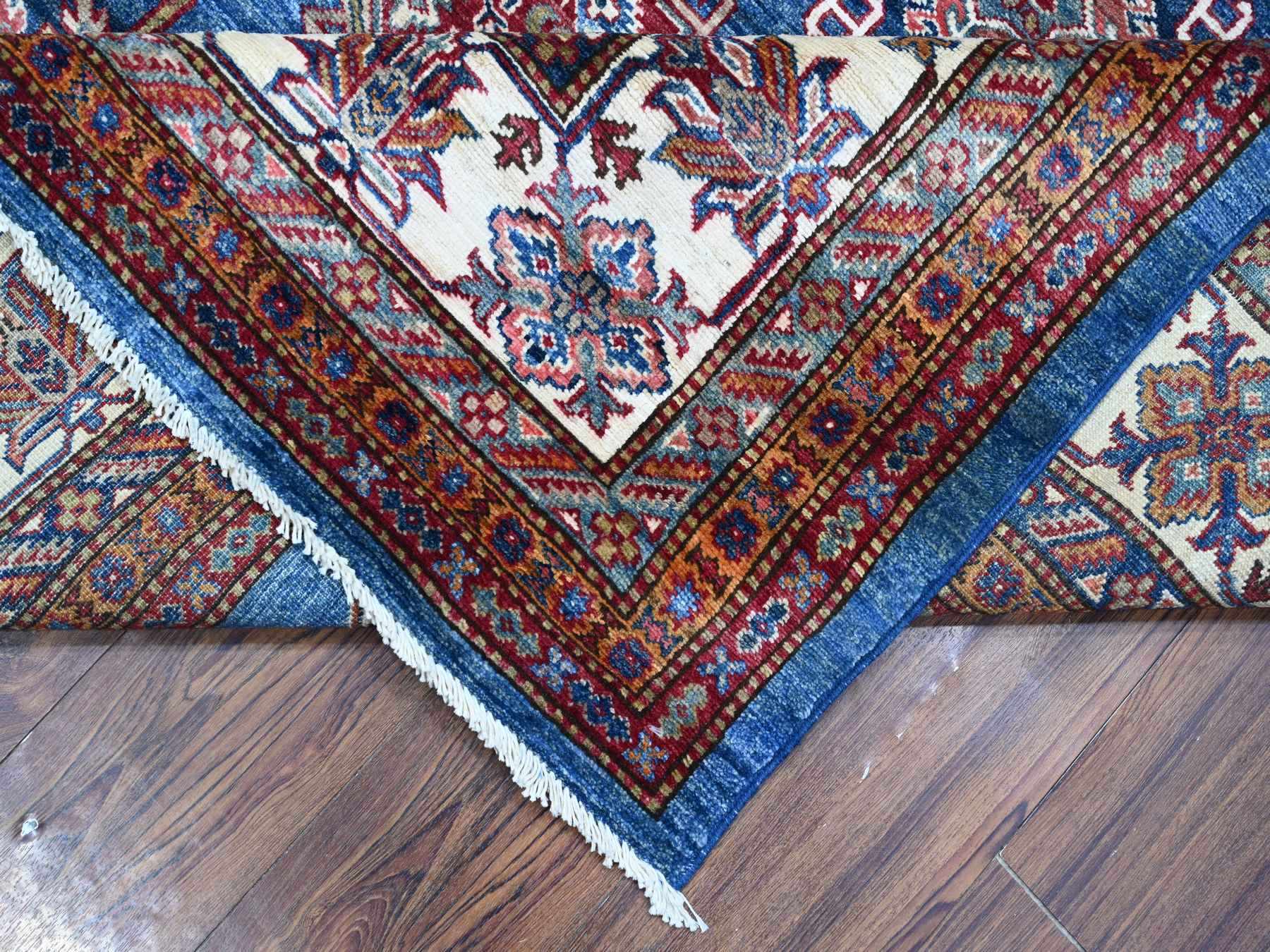 Kazak Tribal hand-knotted wool rug in Blue, 8'0" x 9'11", SKU O088914
