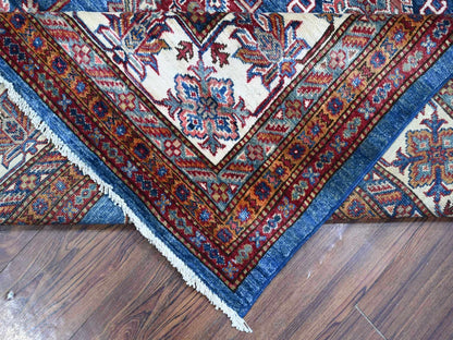 Kazak Tribal hand-knotted wool rug in Blue, 8'0" x 9'11", SKU O088914