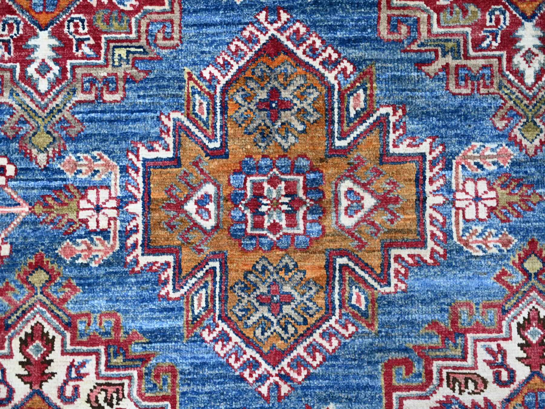 Kazak Tribal hand-knotted wool rug in Blue, 8'0" x 9'11", SKU O088914