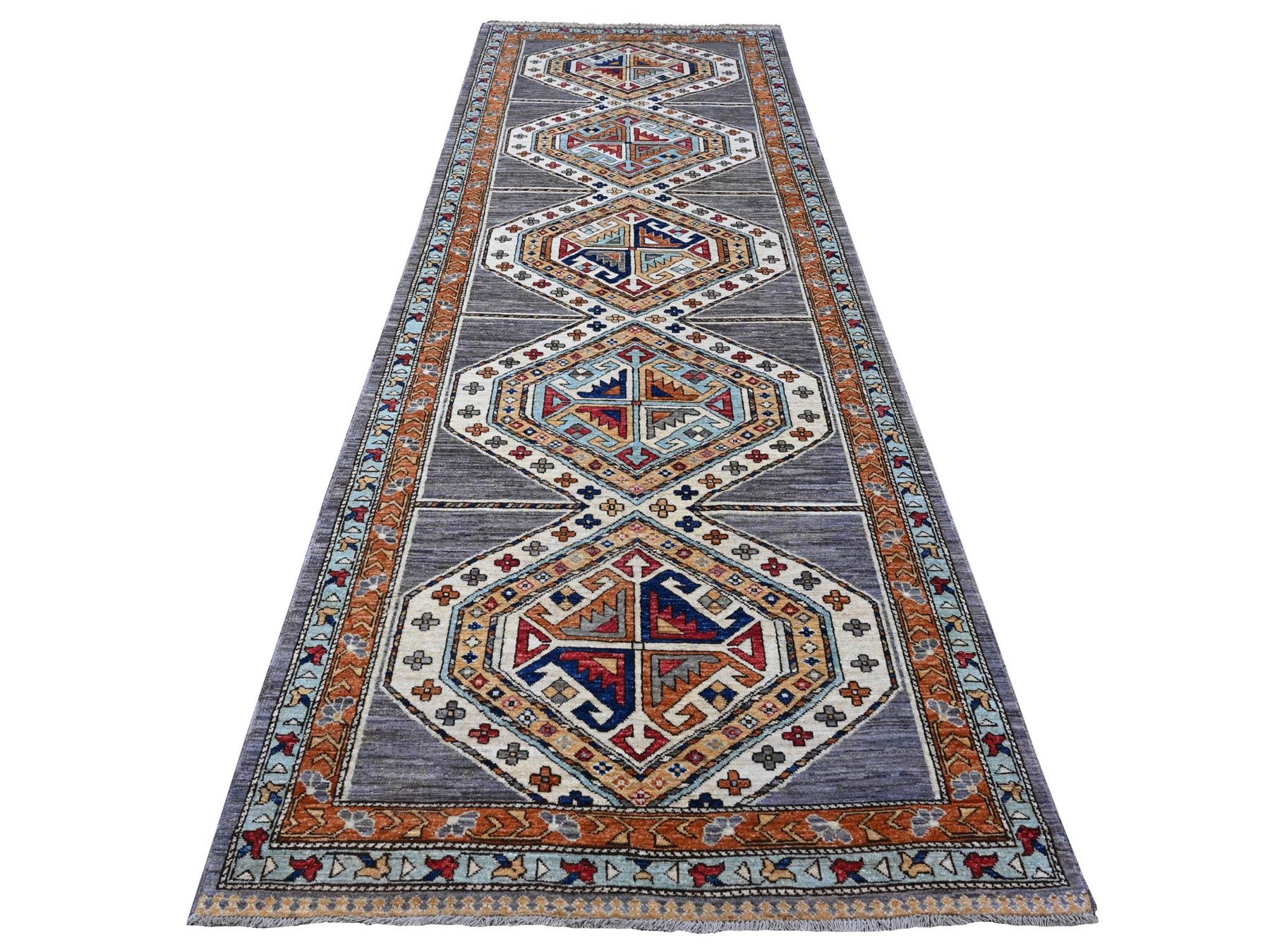 Gray 4'1" x 11'9" Tribal Hand knotted Wool Rug - Sku: O088927