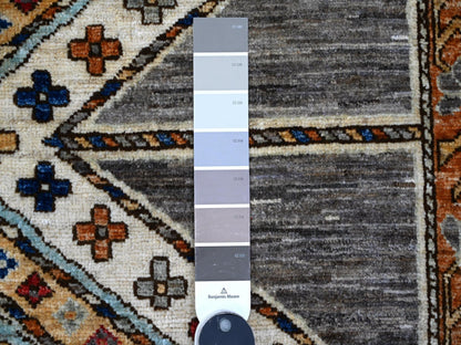 Grey 4'1" x 11'9" Tribal & Geometric Hand knotted Wool Rug - Sku: O088927