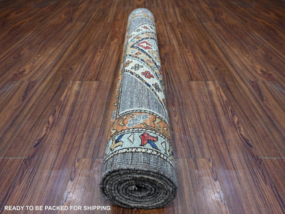 Grey 4'1" x 11'9" Tribal & Geometric Hand knotted Wool Rug - Sku: O088927