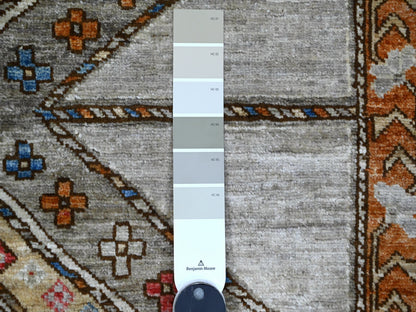 Grey 3'11" x 11'6" Tribal & Geometric Hand knotted Wool Rug - Sku: O088929