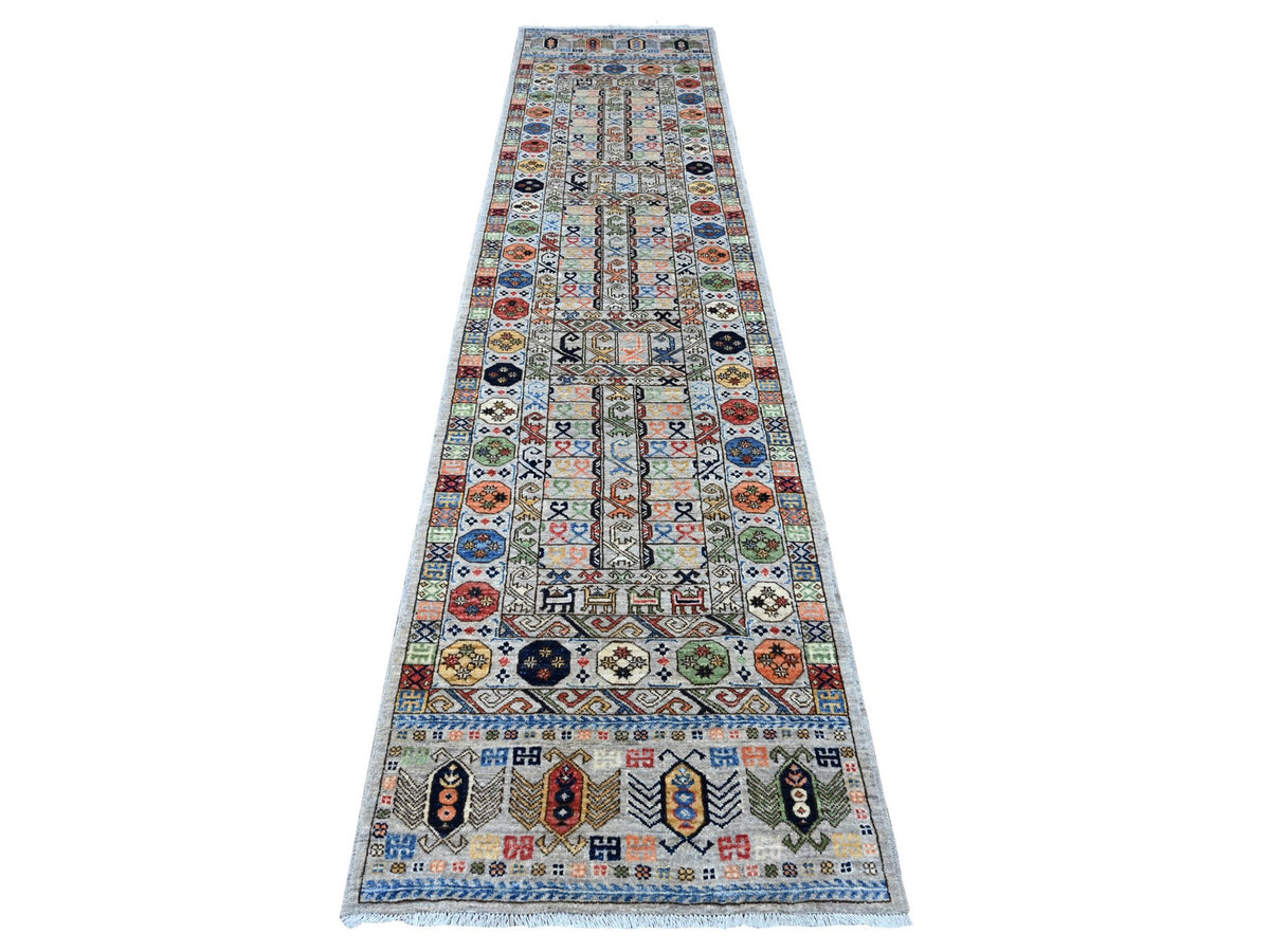 Tribal hand-knotted wool runner in Gray, 2'8" x 11'10", SKU O088931