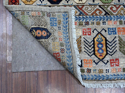 Grey 2'8" x 11'10" Tribal & Geometric Hand knotted Wool Rug - Sku: O088931
