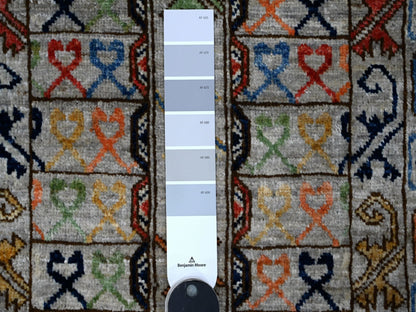 Grey 2'8" x 11'10" Tribal & Geometric Hand knotted Wool Rug - Sku: O088931