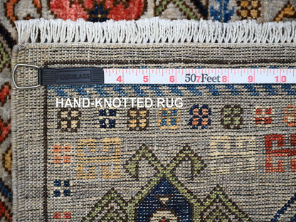 Grey 2'8" x 11'10" Tribal & Geometric Hand knotted Wool Rug - Sku: O088931